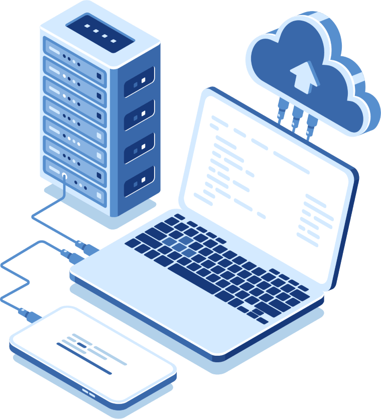 laptop connected to network and cloud